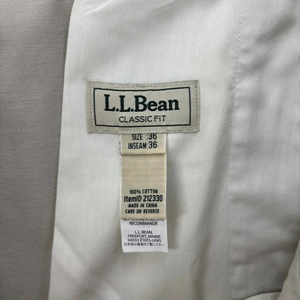 L.L. Bean Chino Pants Mens 36x35 Beige‎ Classic Fit Cotton Flat Front Double L